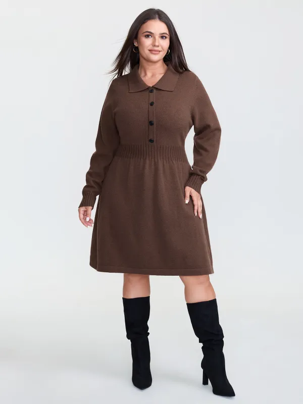 Cinched-Waist Collar Button Sweater Dress sold by Bloomchic