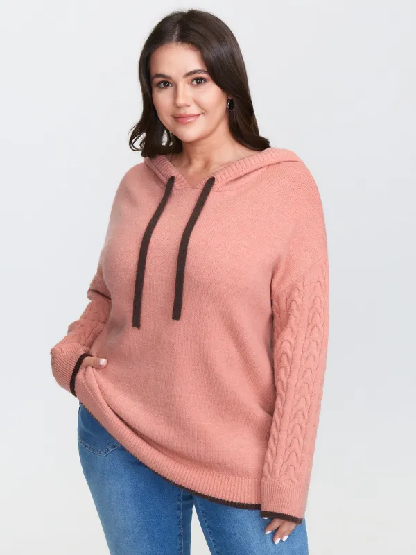 Textured Color Contrast Hooded Pullover sold by Bloomchic