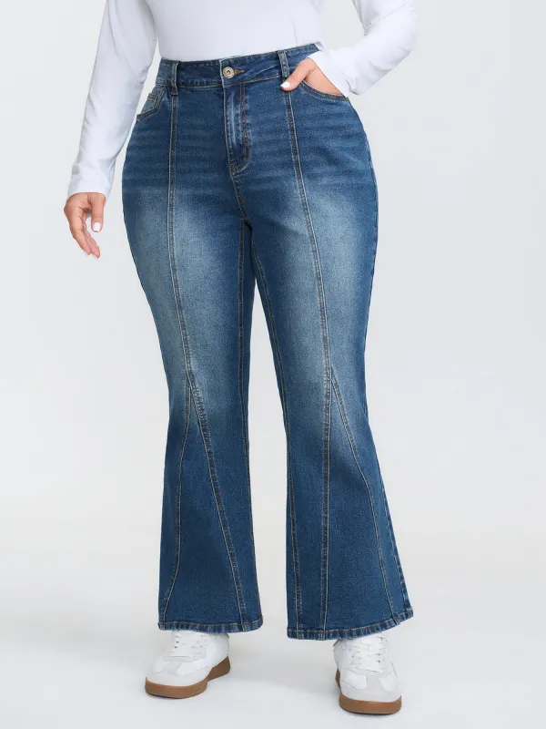 Stretchy Seamed Mid-Rise Flared Jeans sold by Bloomchic