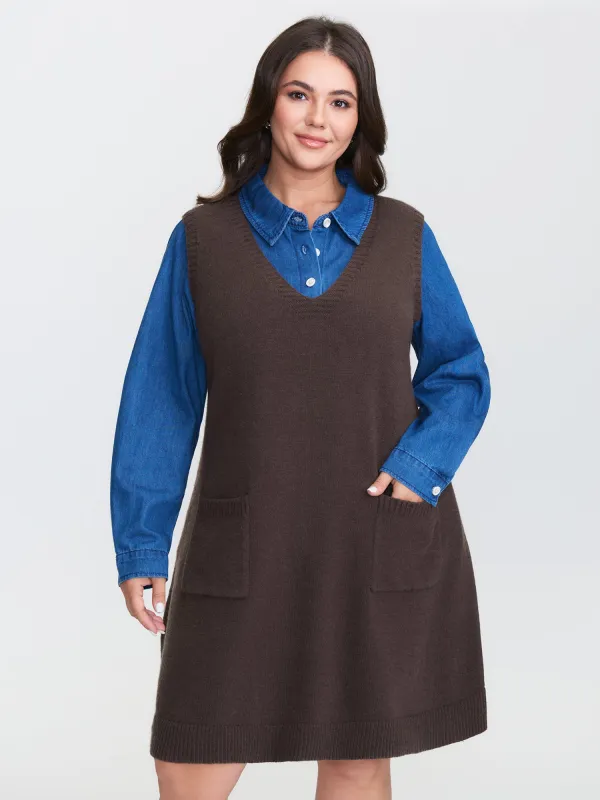 V-Neck A-Line Sleeveless Sweater Dress sold by Bloomchic