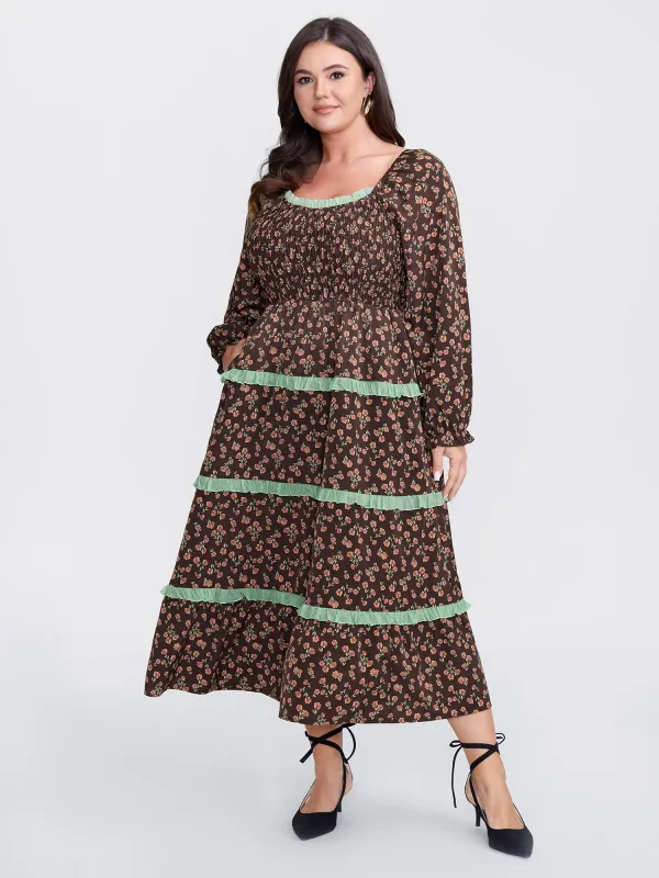 Floral Lace Trim Stretchy Waist Midi Dress sold by Bloomchic