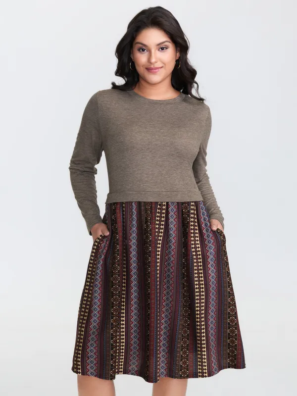 Heather Knit Stripe Layered Midi Dress sold by Bloomchic