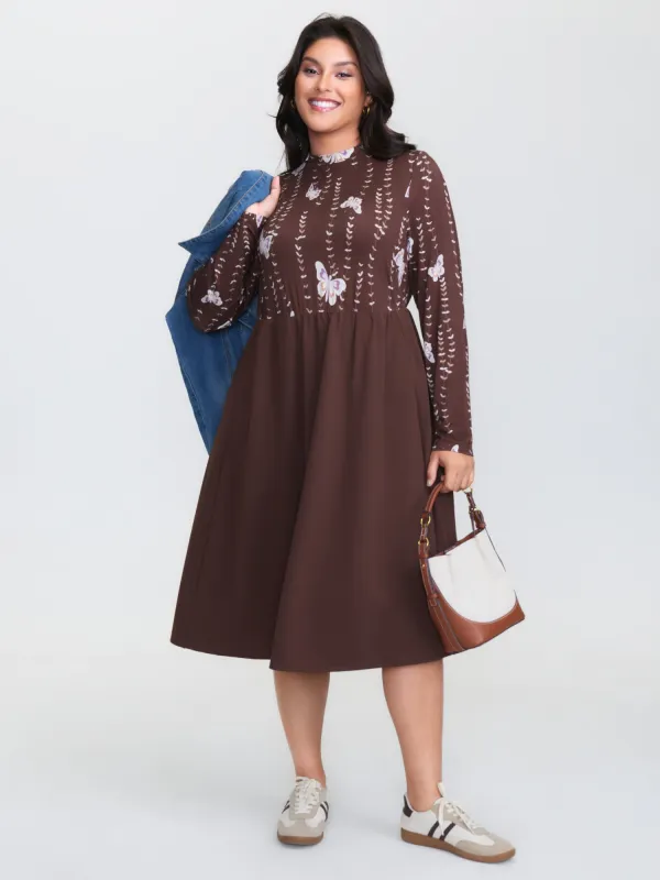 Butterfly Print Mockneck Midi Dress made by Bloomchic