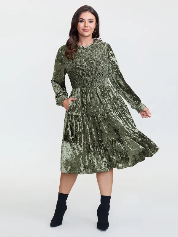 Shimmery Velvet Shirred Tiered Midi Dress sold by Bloomchic