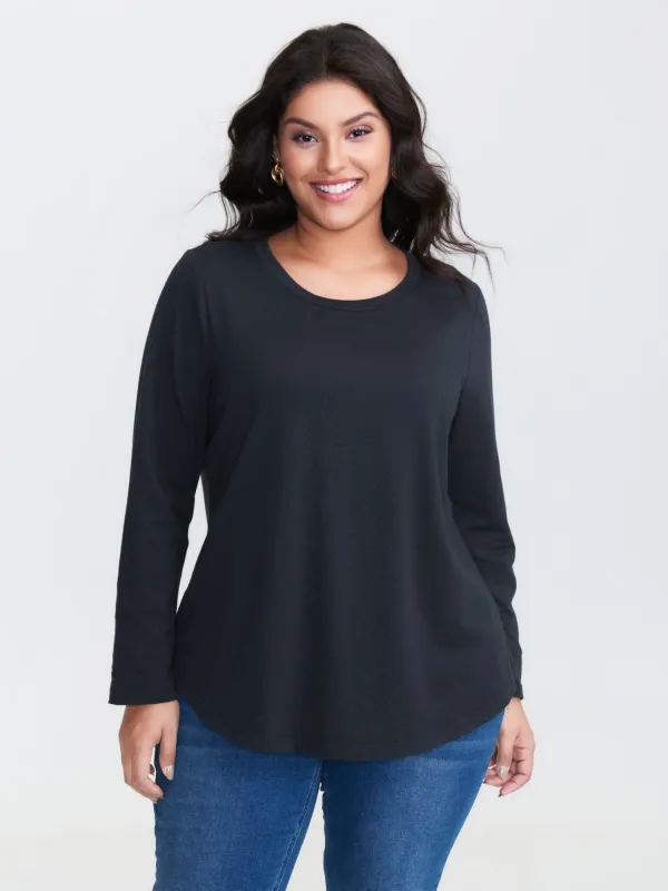 Pure Cotton Curvy Hem Plain T-Shirt made by Bloomchic