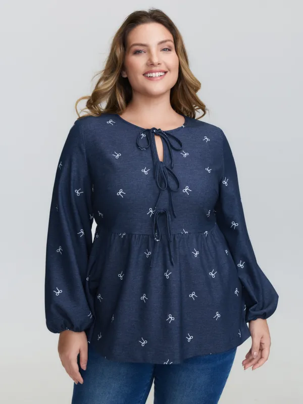 Stretchy Neck-Tie Bubble Sleeve Blouse sold by Bloomchic