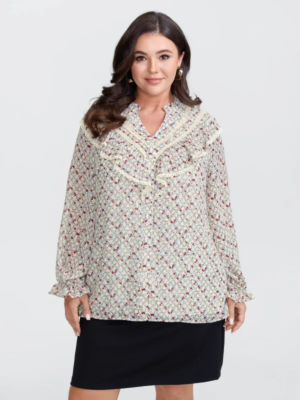 Lace Trim Ruffled Lettuce Edge Blouse sold by Bloomchic