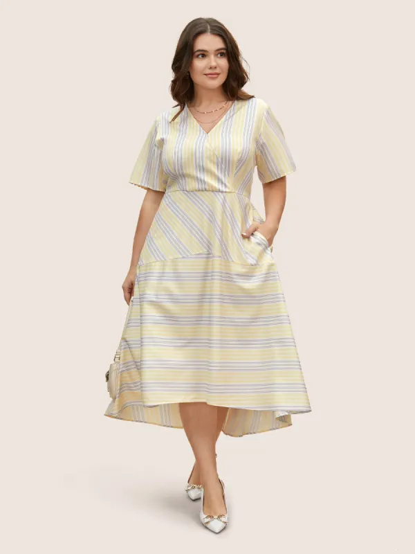 Surplice Neck Contrast Striped Dress sold by Bloomchic