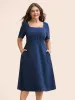 Solid Square Neck Pleated Midi Dress sold by Bloomchic