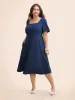 Solid Square Neck Pleated Midi Dress sold by Bloomchic