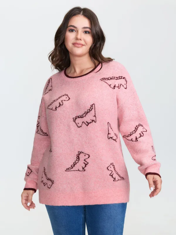 Dinosaur Pattern Jacquard Pullover sold by Bloomchic