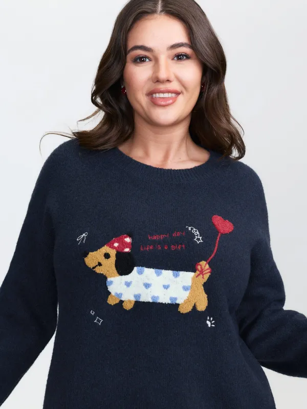 Happy Day Embroidered Motif Drop Shoulder Pullover sold by Bloomchic