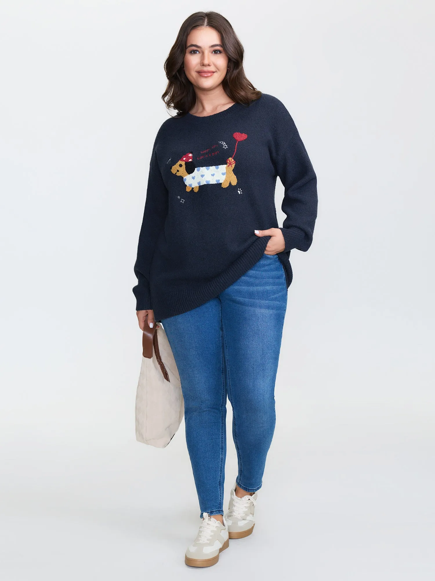 Happy Day Embroidered Motif Drop Shoulder Pullover sold by Bloomchic product image thumbnail 3