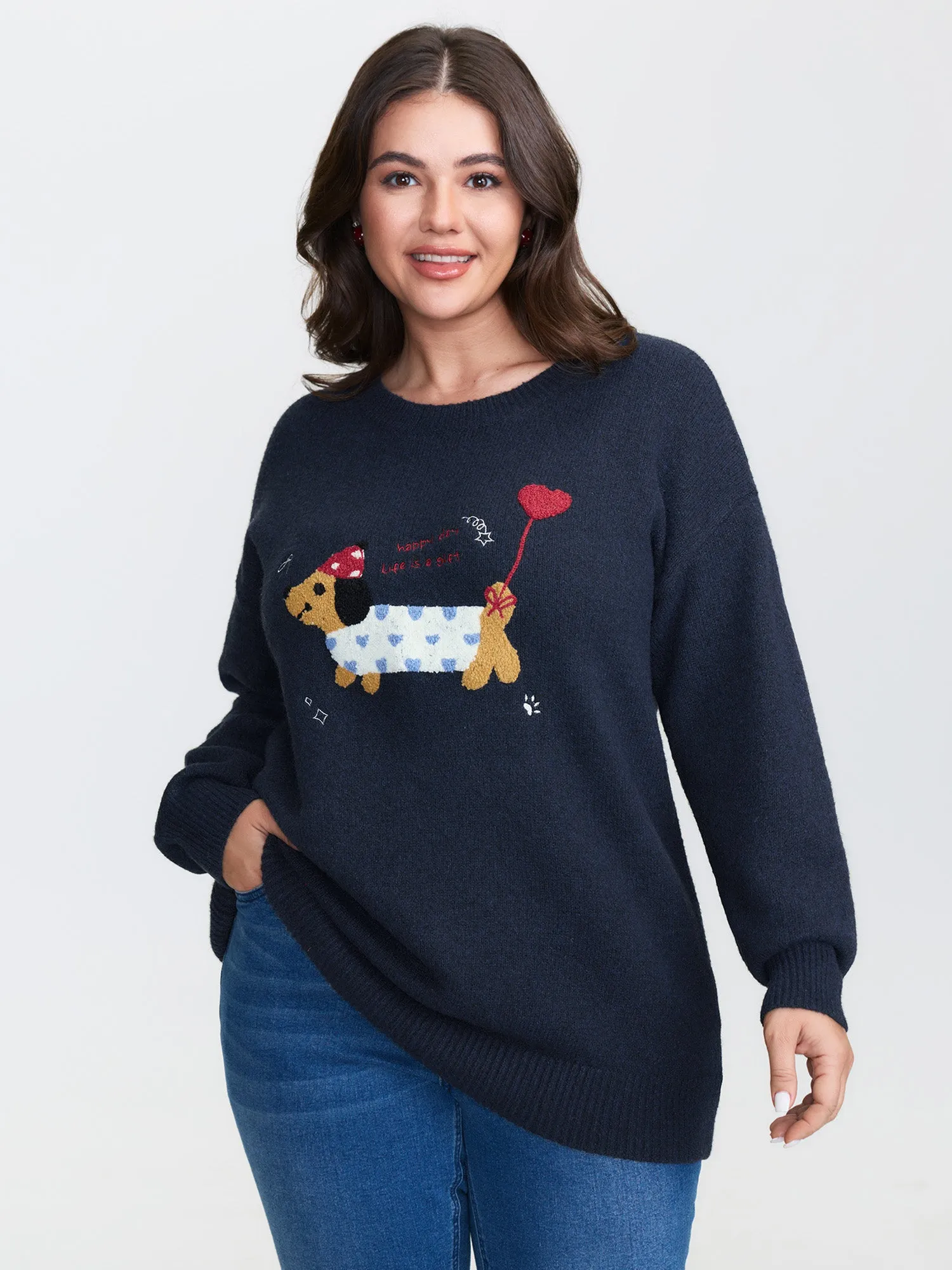 Happy Day Embroidered Motif Drop Shoulder Pullover sold by Bloomchic product image thumbnail 2