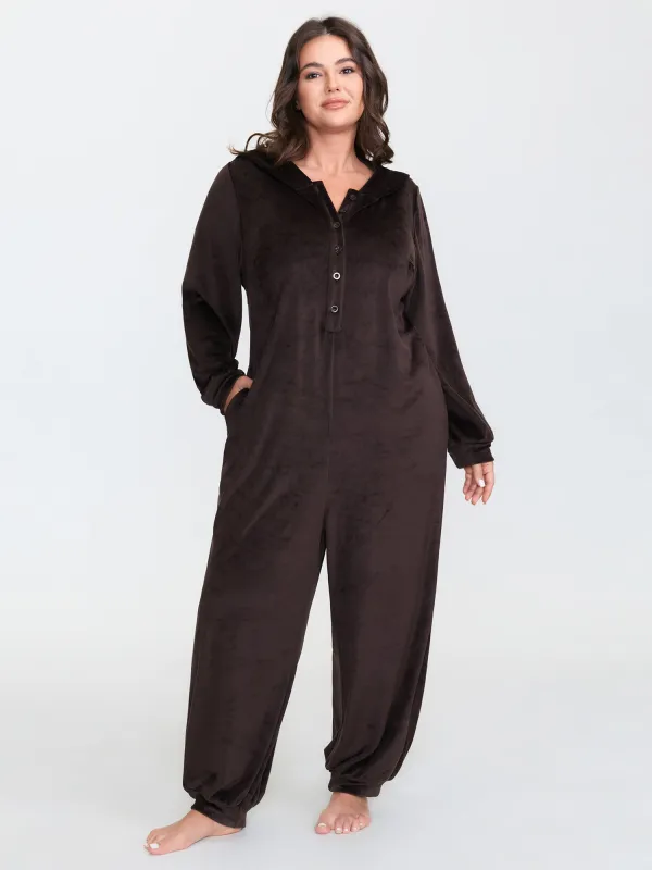 Stretchy Hooded Relaxed-Fit Pocket Sleep Jumpsuit sold by Bloomchic
