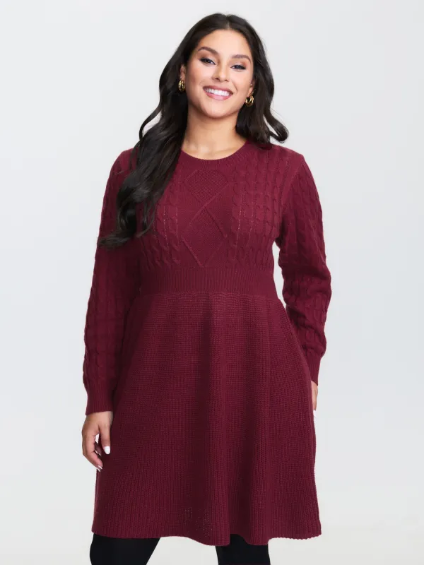 Textured Cinched-Waist A-Line Sweater Dress sold by Bloomchic