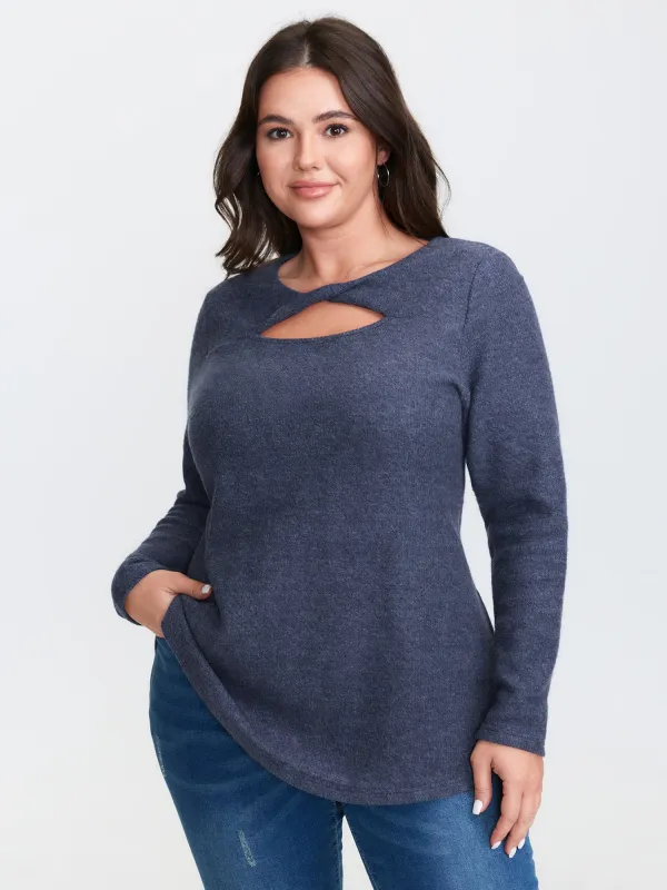 Textured Twisted Neckline Cut-Out T-Shirt sold by Bloomchic