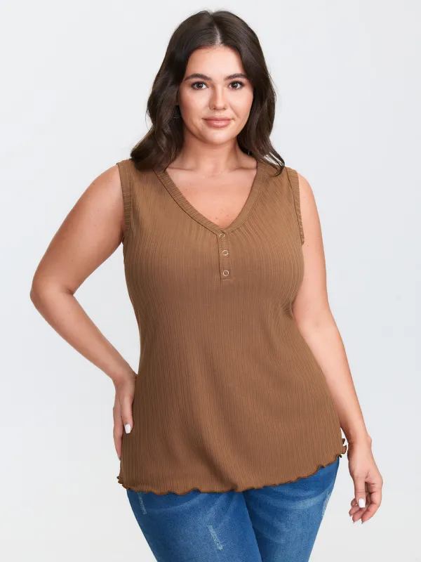 Stretchy Ribbed V-Neck Fitted Tank Top sold by Bloomchic