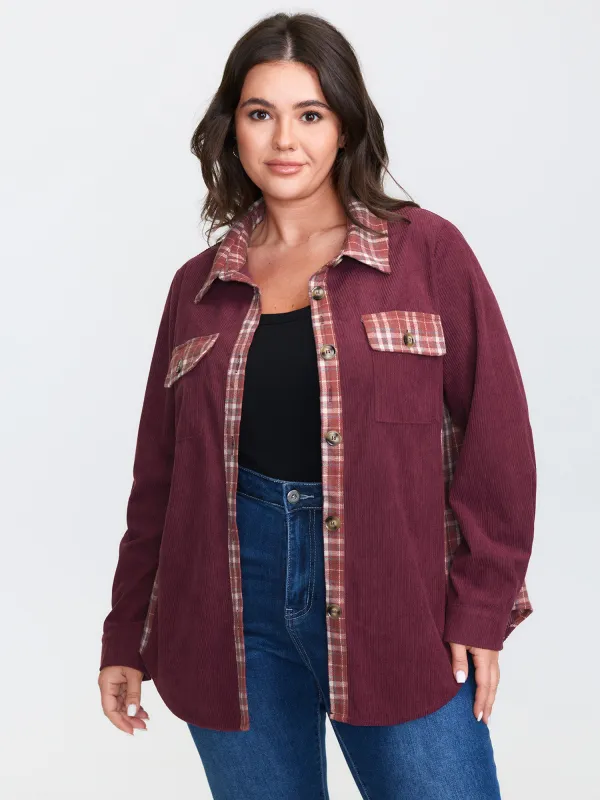 Plaid Pattern Textured Contrast Button-Down Shirt sold by Bloomchic