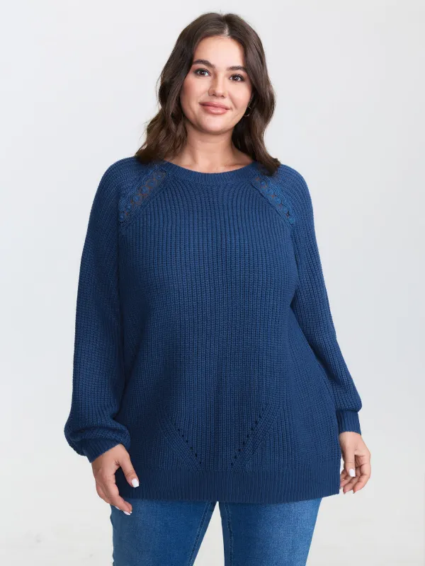 Textured Lace Cut-Out Shoulder Pullover sold by Bloomchic