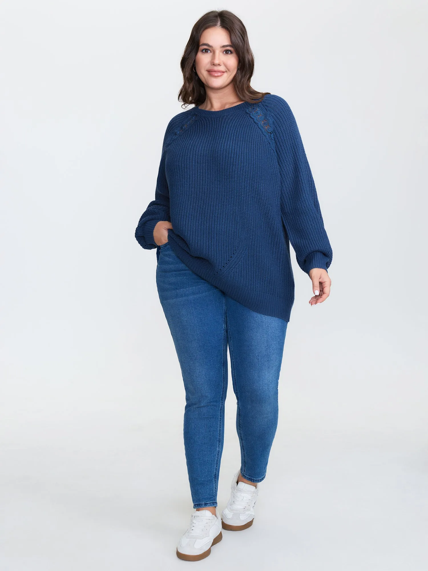 Textured Lace Cut-Out Shoulder Pullover sold by Bloomchic product image thumbnail 3