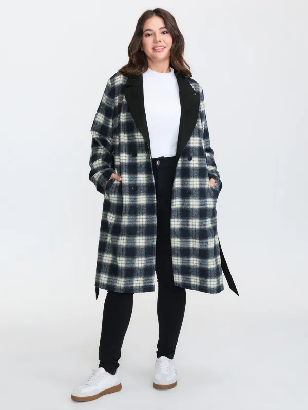 Checkered Belted Color Contrast Coat sold by Bloomchic