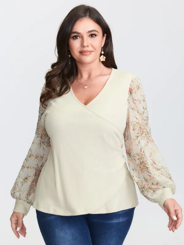 Floral Sleeve Wrap Knit Top sold by Bloomchic