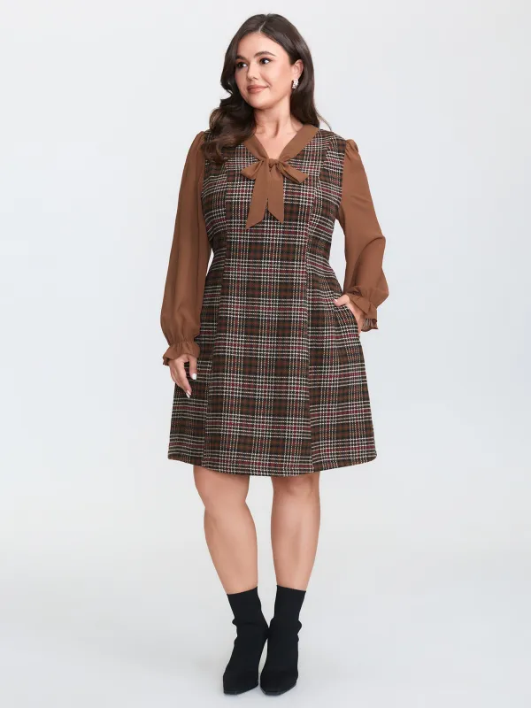 Vintage Check Tweed Ribbon Collar Midi Dress sold by Bloomchic