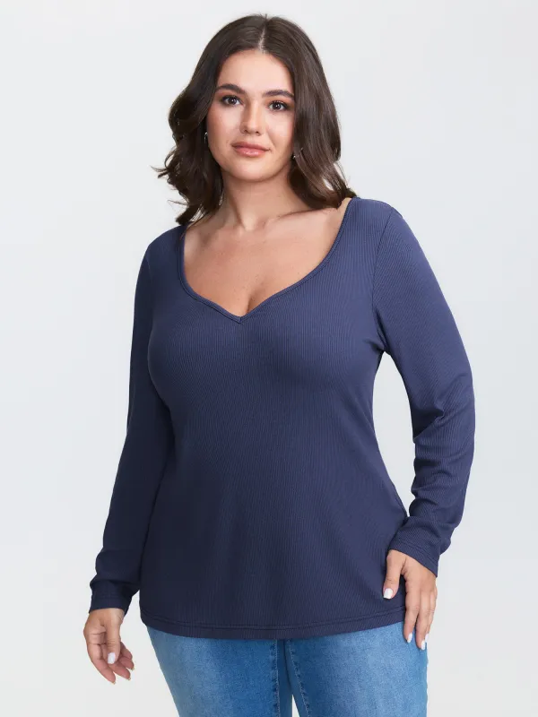 Deep Neckline Ribbed Fitted T-Shirt sold by Bloomchic