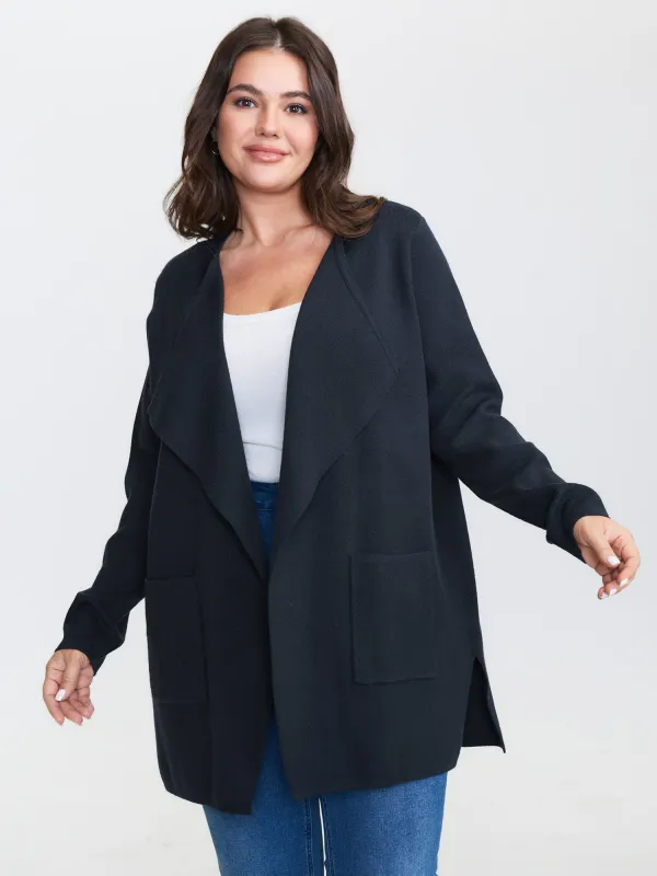 Asymmetrical Notched Lapel Collar Open Cardigan sold by Bloomchic