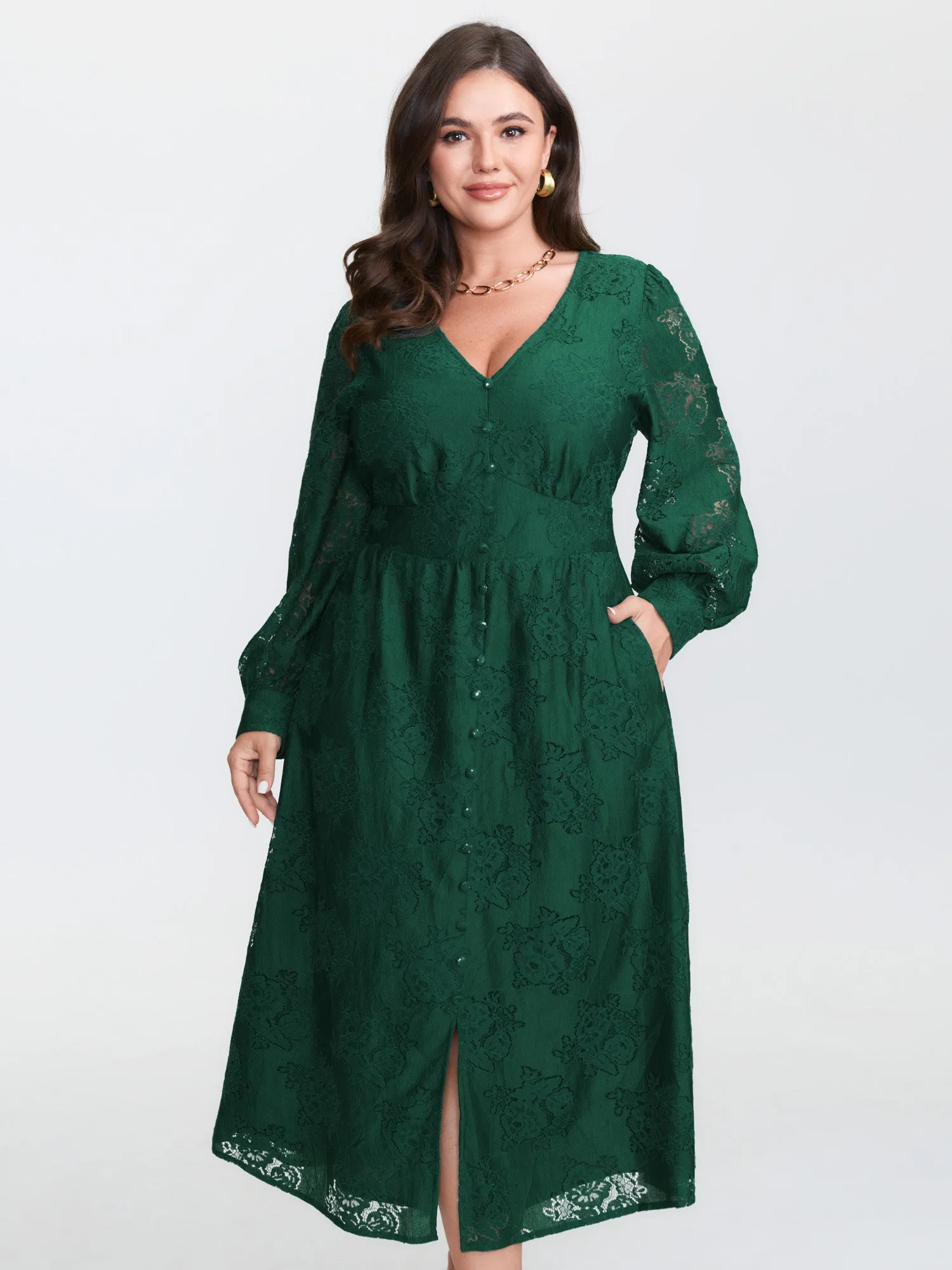 Floral Lace Triangular Cinched-Waist Midi Dress sold by Bloomchic product image thumbnail 4