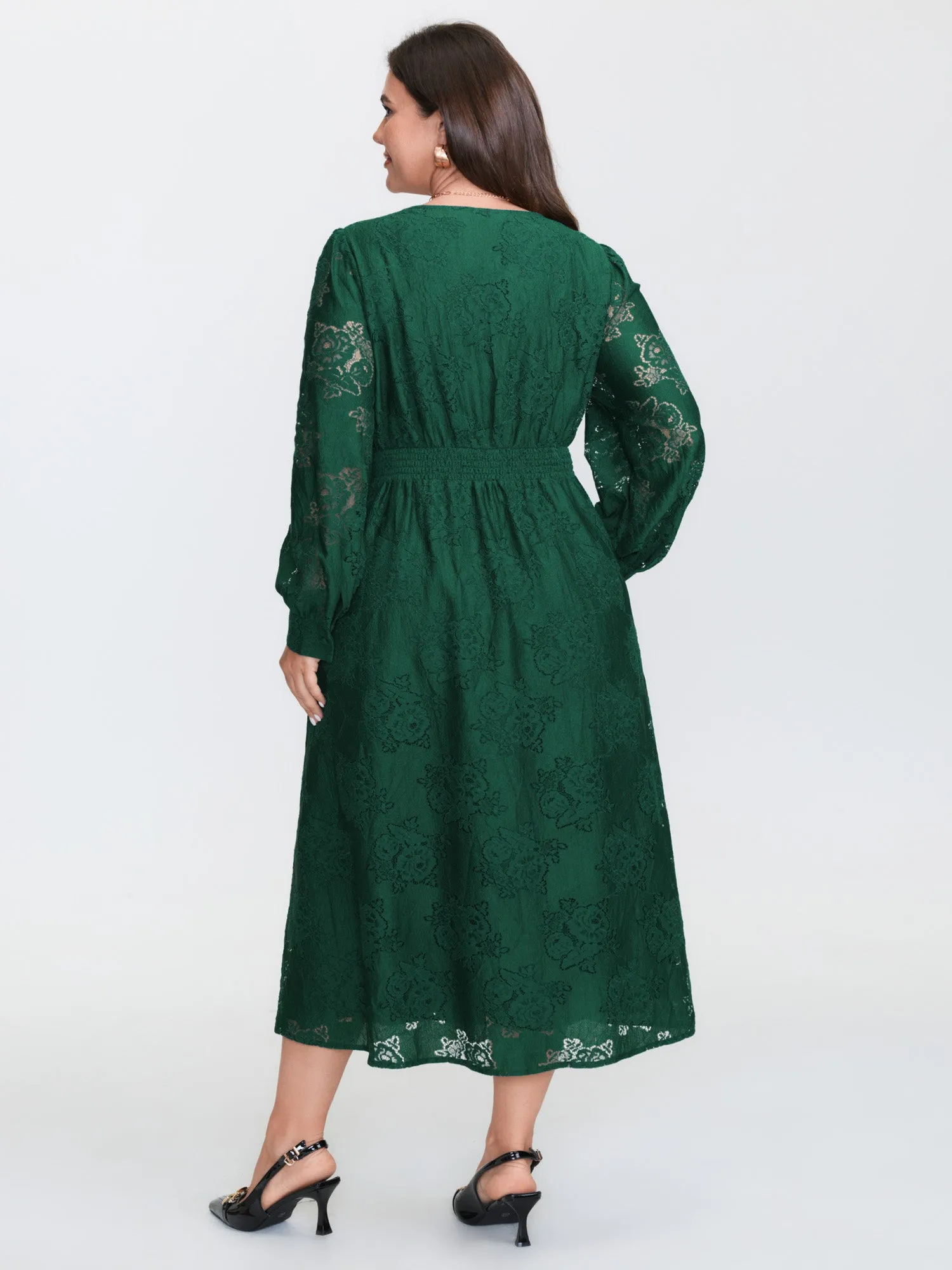 Floral Lace Triangular Cinched-Waist Midi Dress sold by Bloomchic product image thumbnail 3