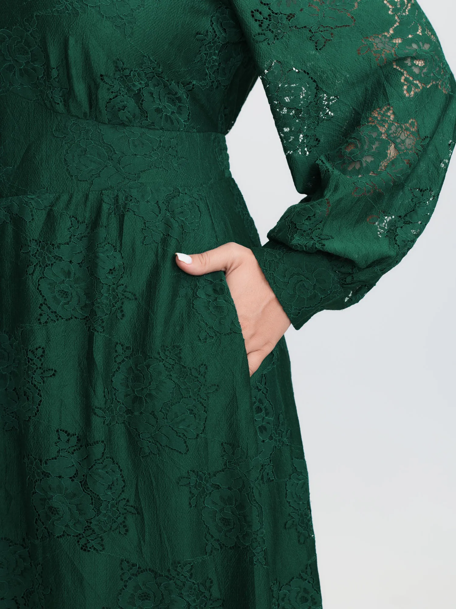 Floral Lace Triangular Cinched-Waist Midi Dress sold by Bloomchic product image thumbnail 2