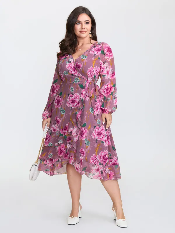 Floral Print Wrap Neckline Pockets Midi Dress sold by Bloomchic