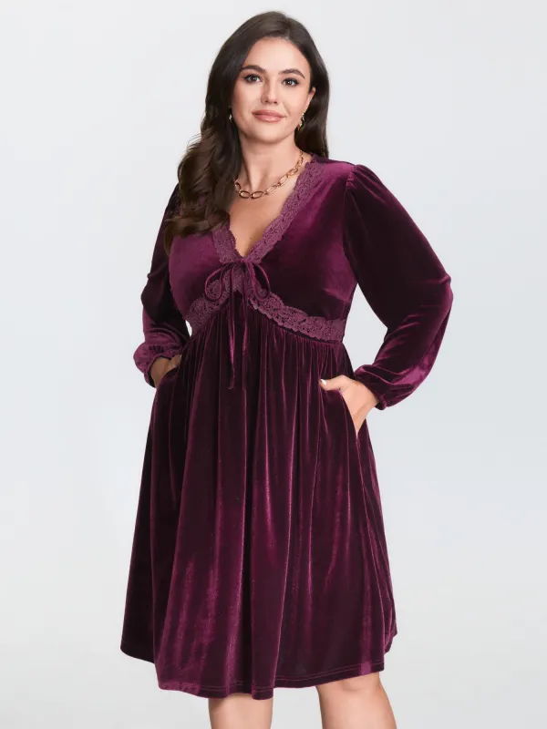 Velvet Lace Trim Stretchy Waist Midi Dress sold by Bloomchic