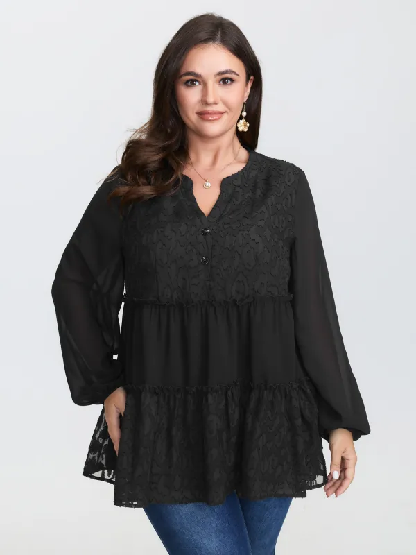 Textured Leopard Laser Cut Tiered Blouse sold by Bloomchic