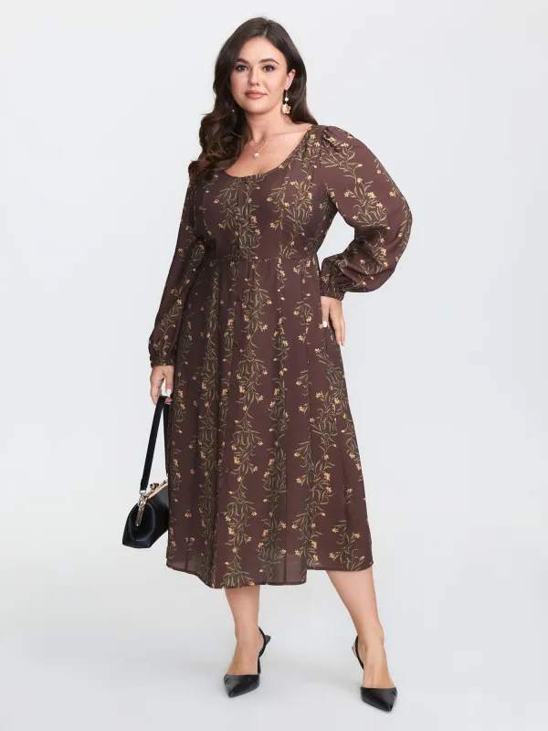 Floral Print Button Detail Round Neck Midi Dress sold by Bloomchic