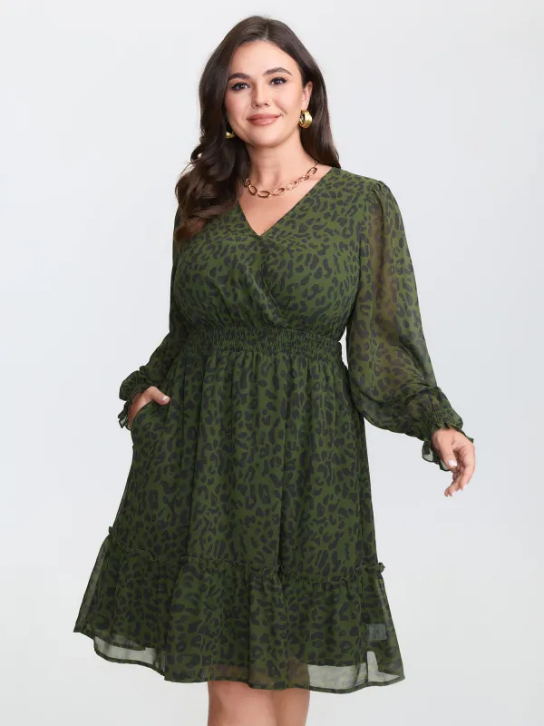 Leopard Print Shirred Waist Midi Dress sold by Bloomchic