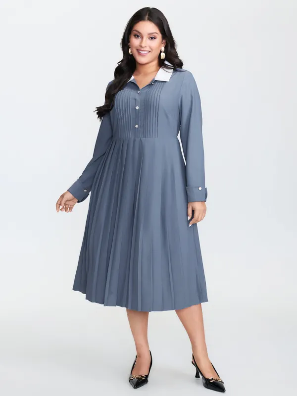Button Detail Pleated Pockets Midi Dress sold by Bloomchic