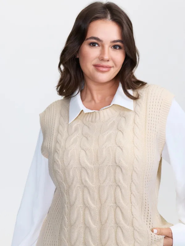 Braided Texture Ribbed Hem Sleeveless Pullover made by Bloomchic