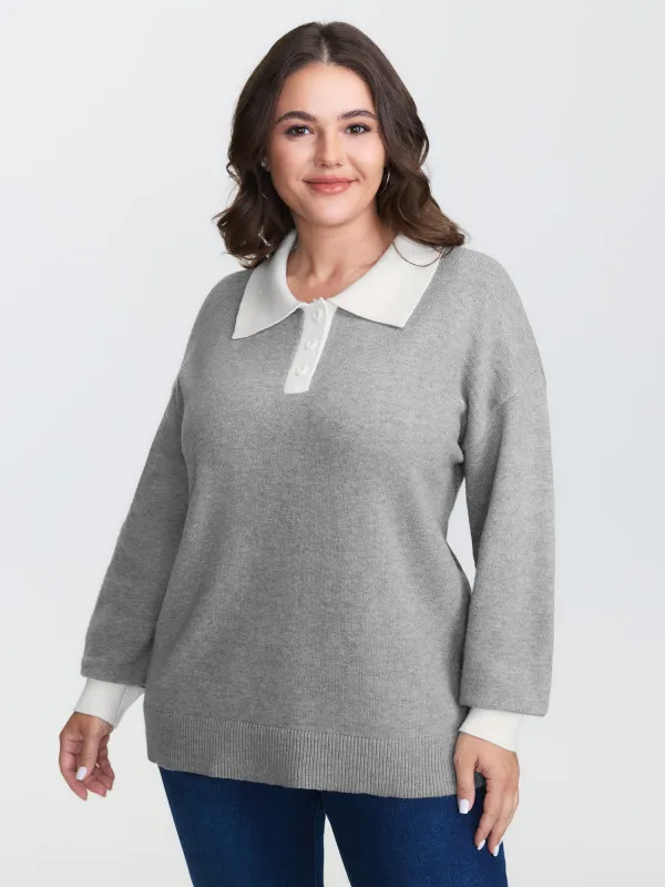 Color Contrast Collar Ribbed Hem Pullover sold by Bloomchic