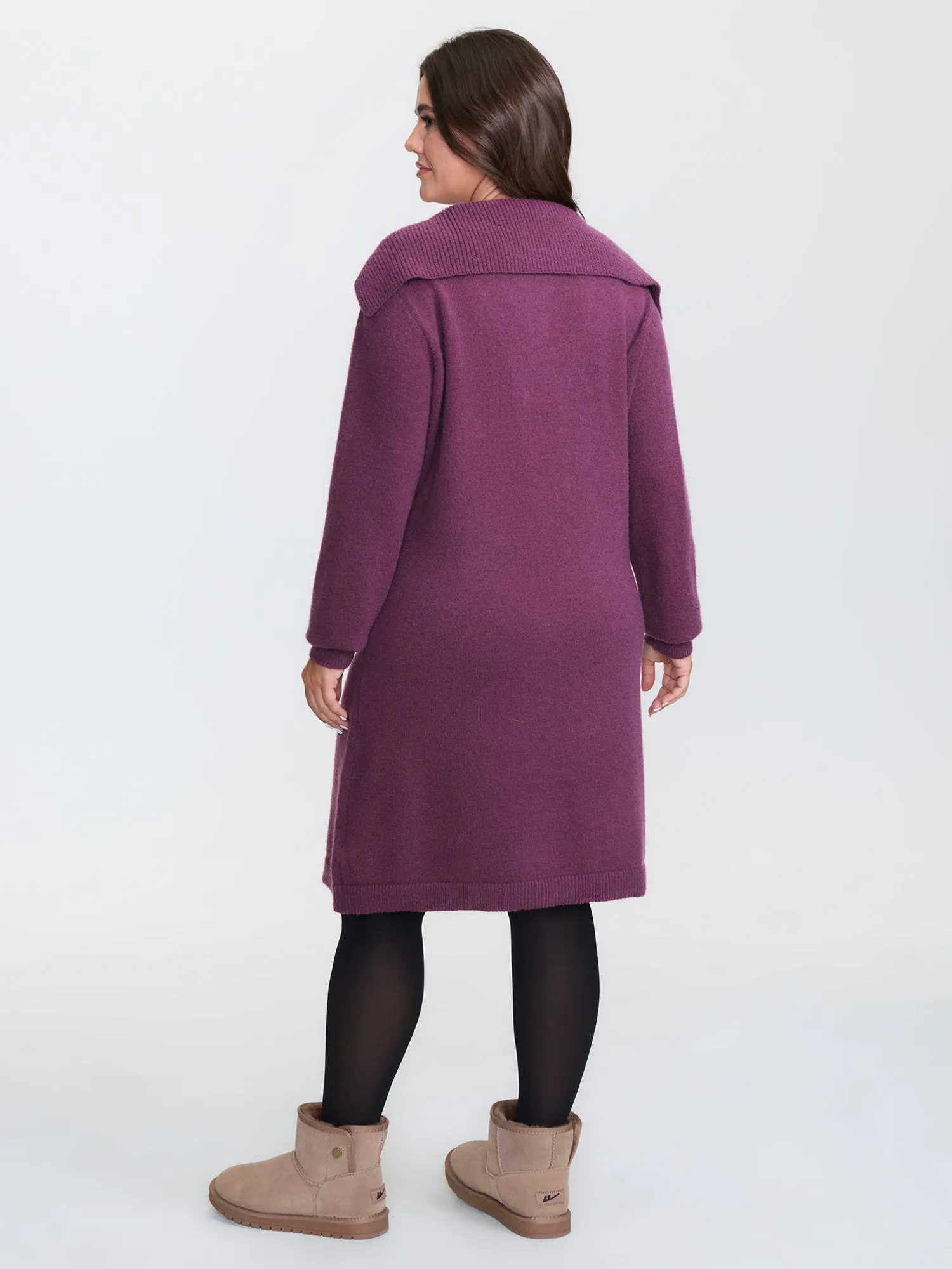 Polo Collar Ribbed Plain Sweater Dress sold by Bloomchic product image thumbnail 4