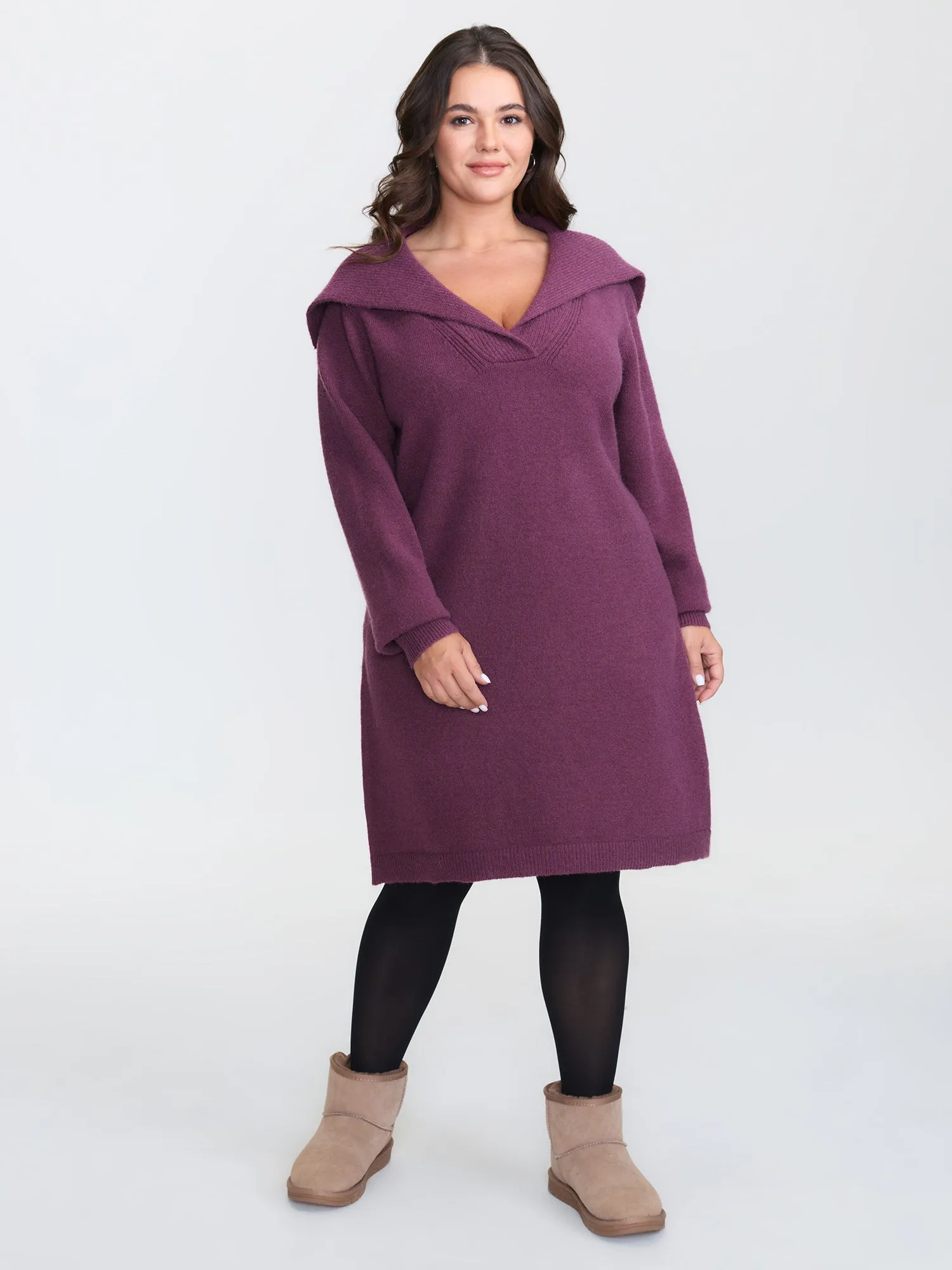 Polo Collar Ribbed Plain Sweater Dress sold by Bloomchic product image thumbnail 3