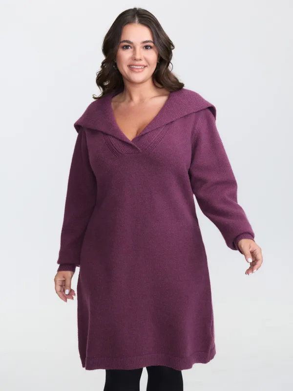 Polo Collar Ribbed Plain Sweater Dress sold by Bloomchic