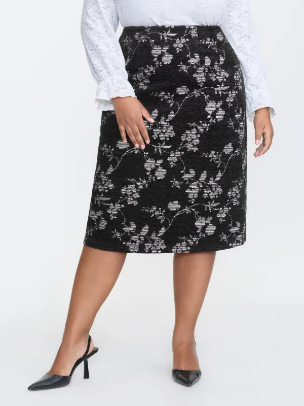 Floral Textured Zipper Midi Pencil Skirt sold by Bloomchic
