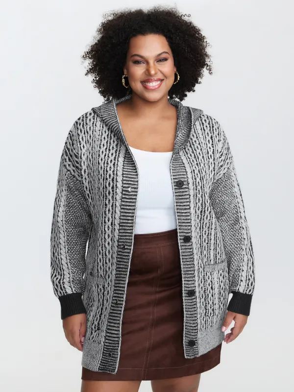 Braided Texture Button Stretchy Pockets Knit Cardigan sold by Bloomchic