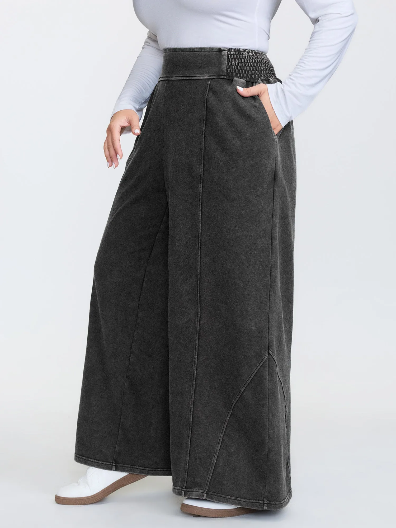 Stretchy Vintage Wash Wide-Leg Pants sold by Bloomchic
