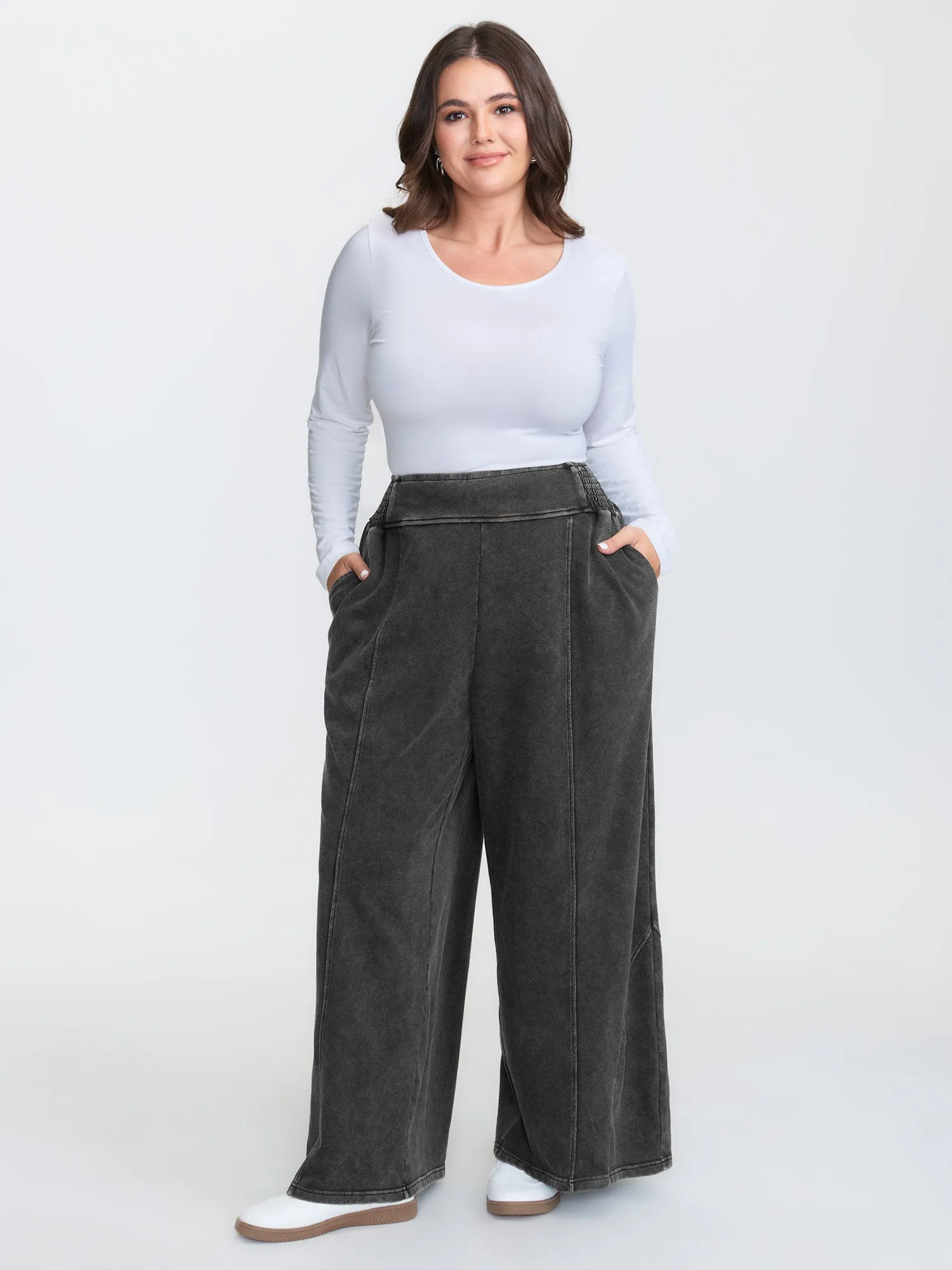 Stretchy Vintage Wash Wide-Leg Pants sold by Bloomchic product image thumbnail 2