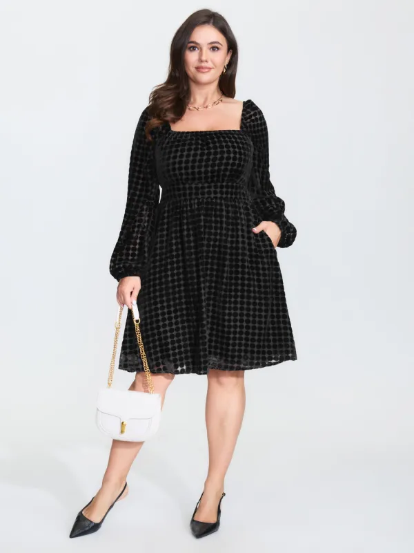 Velvet Dots Shirred Waist Midi Dress sold by Bloomchic