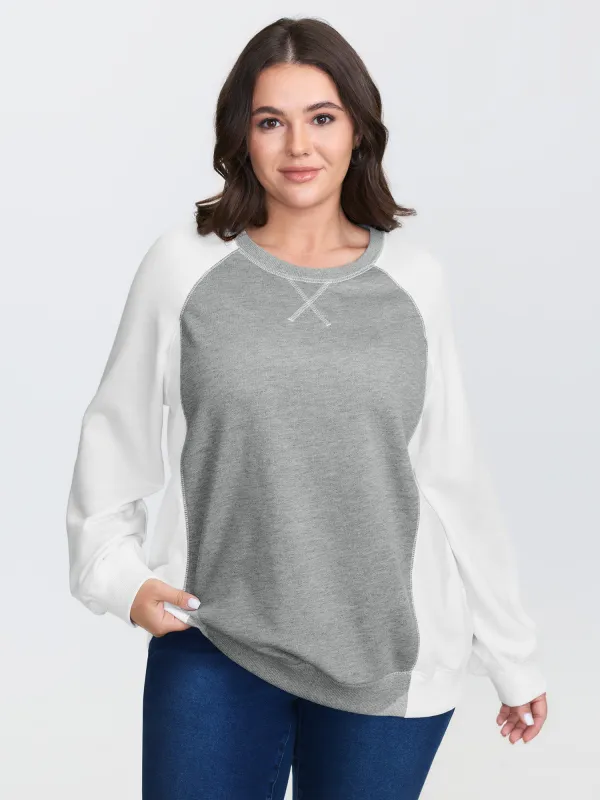 Patchwork Colorblock Round Neck Sweatshirt sold by Bloomchic